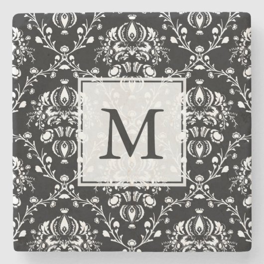 白黒カスタムダマスク ストーンコースター (正面)