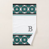 白黒カスタムティール（緑がかった色）グリーンオリエンタルモザイクアート バスタオルセット (ハンドタオル)