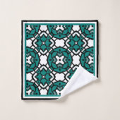 白黒カスタムティール（緑がかった色）グリーンオリエンタルモザイクアート バスタオルセット (ウォッシュタオル)