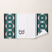 白黒カスタムティール（緑がかった色）グリーンオリエンタルモザイクアート バスタオルセット (ハンドタオル)