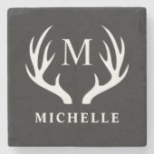 白黒カスタムディアアントラー付きモノグラム ストーンコースター (正面)