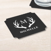 白黒カスタムディアアントラー付きモノグラム ペーパーコースター (アングル)