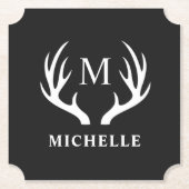 白黒カスタムディアアントラー付きモノグラム ペーパーコースター (正面)