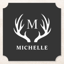 白黒カスタムディアアントラー付きモノグラム ペーパーコースター