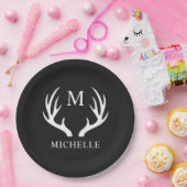 白黒カスタムディアアントラー付きモノグラム ペーパープレート (パーティー)