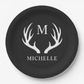 白黒カスタムディアアントラー付きモノグラム ペーパープレート (正面)