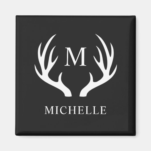 白黒カスタムディアアントラー付きモノグラム マグネット (正面)