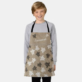 白黒カスタムトライバルアートタートルズパターン エプロン (着用した状態)