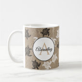 白黒カスタムトライバルアートタートルズパターン コーヒーマグカップ (左)