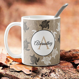 白黒カスタムトライバルアートタートルズパターン コーヒーマグカップ