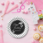 白黒カスタムハッピーバースデーダイヤモンドパターン ペーパープレート (パーティー)