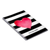 白黒カスタムハート上の水色ストライプ ノートブック (右側)