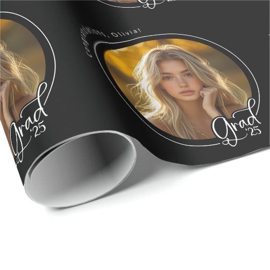 白黒カスタムフォトグラモダンード卒業 ラッピングペーパー (ロールコーナー)