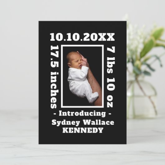 白黒カスタムフォトハローベビー生まれたばかりの誕生 案内状 (スタンド正面)