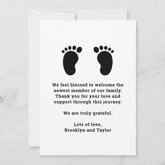 白黒カスタムフォトハローベビー生まれたばかりの誕生 案内状 (裏面)