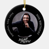 白黒カスタムフォトマン男の誕生日 セラミックオーナメント (正面)