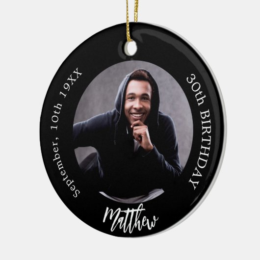 白黒カスタムフォトマン男の誕生日 セラミックオーナメント (左)