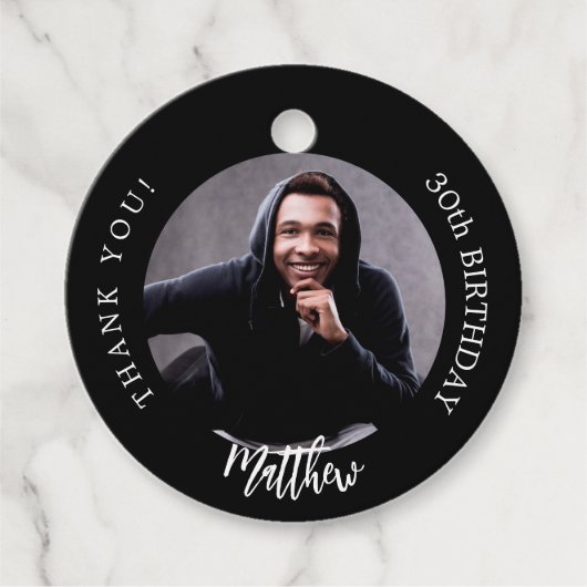 白黒カスタムフォトマン男の誕生日 フェイバータグ (正面)