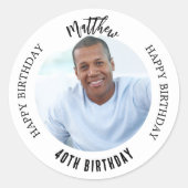 白黒カスタムフォトマン男の誕生日 ラウンドシール (正面)