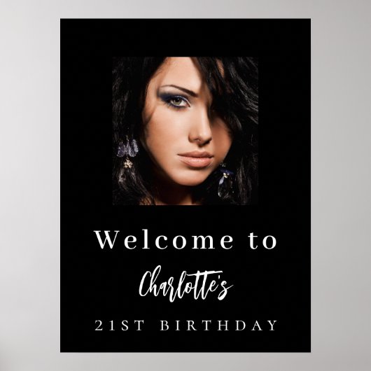 白黒カスタムフォト誕生日パーティーへようこそ ポスター (正面)
