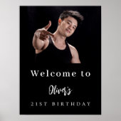 白黒カスタムフォト誕生日パーティーへようこそ ポスター (正面)