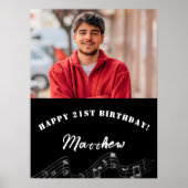 白黒カスタムフォト音楽の誕生日へようこそ ポスター (正面)
