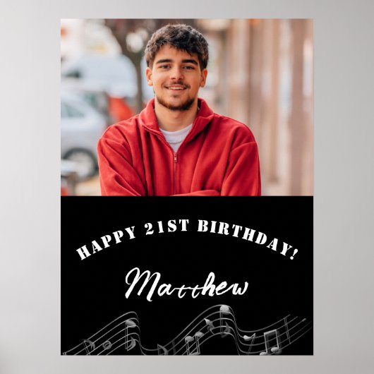 白黒カスタムフォト音楽の誕生日へようこそ ポスター (正面)
