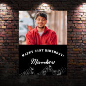 白黒カスタムフォト音楽の誕生日へようこそ ポスター