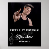 白黒カスタムフォト音楽の誕生日へようこそ ポスター (正面)