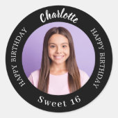 白黒カスタムフォトSweet 16 ラウンドシール (正面)