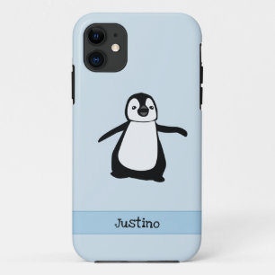 白黒カスタムブルーキュートペンギン名 iPhone 11 ケース