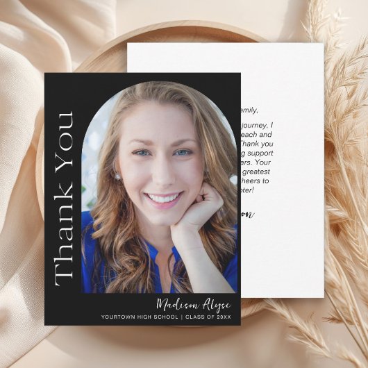 白黒カスタムモダンフォトアーチ卒業 サンキューカード