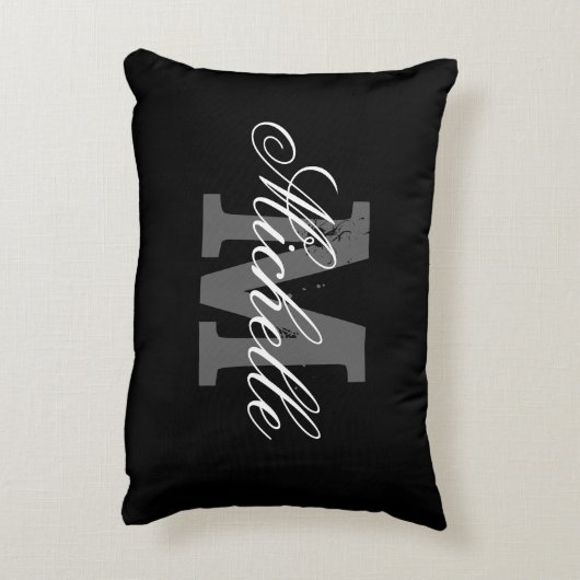 白黒カスタムモノグラムのアクセント枕 アクセントクッション (裏面(縦))