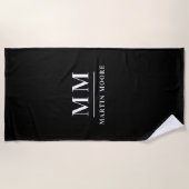 白黒カスタムモノグラムイニシャル名 ビーチタオル (正面)