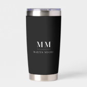 白黒カスタムモノグラムイニシャル名 保温保冷タンブラー (正面)