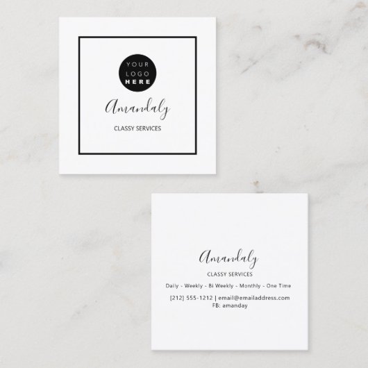 白黒カスタムロゴ枠入りメイクアップアーティスト スクエア名刺 (正面/裏面)