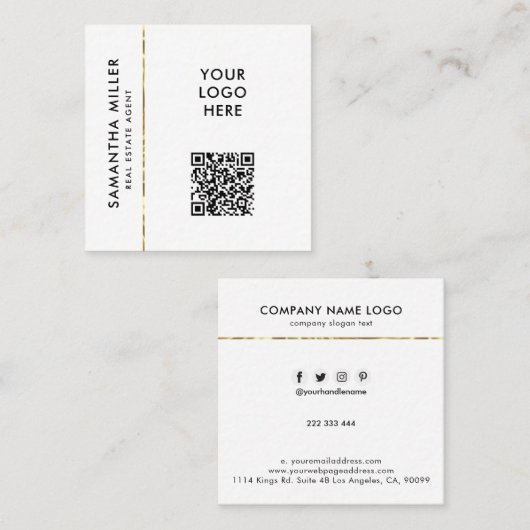 白黒カスタムロゴQRコーミニマルド スクエア名刺 (正面/裏面)