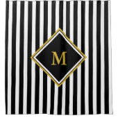 白黒カスタム付きモノグラムストライプ シャワーカーテン (正面)