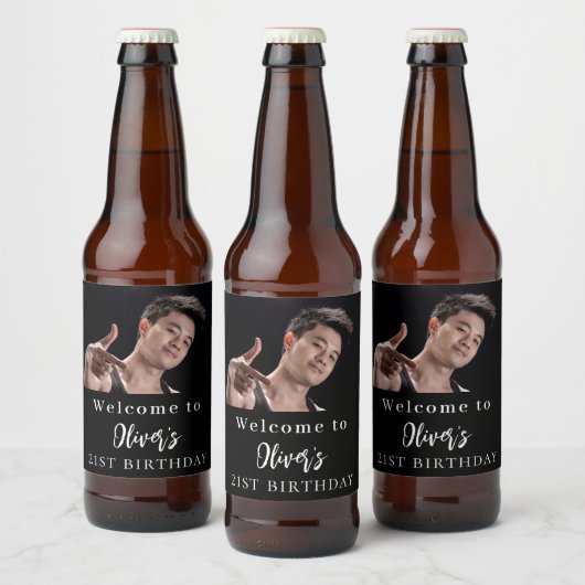 白黒カスタム写真ウェルカム誕生日 ビールラベル (ボトル)