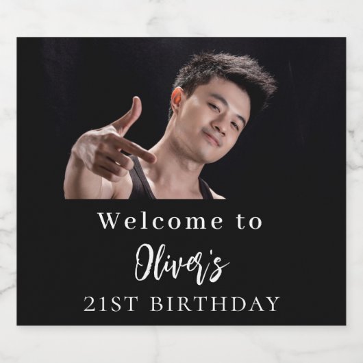 白黒カスタム写真ウェルカム誕生日 ビールラベル (シングルラベル)