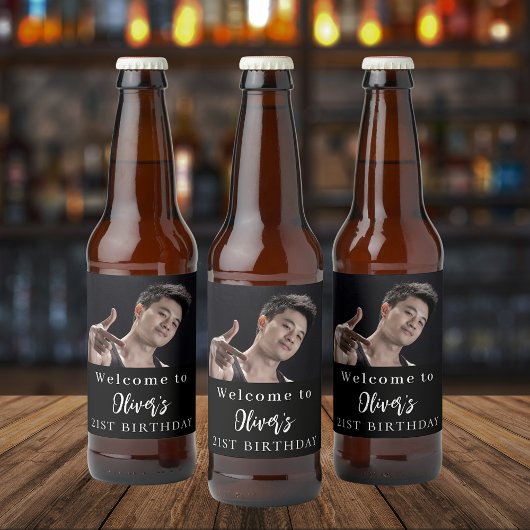 白黒カスタム写真ウェルカム誕生日 ビールラベル