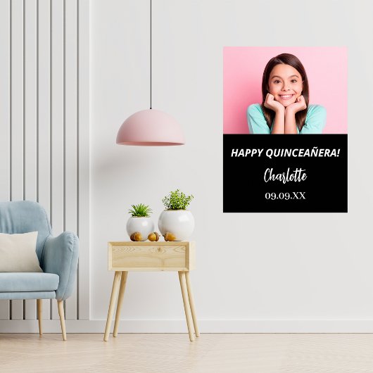 白黒カスタム写真キンセアニェラパーティー歓迎 ポスター