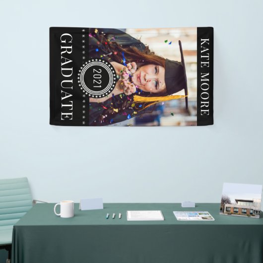 白黒カスタム写真卒業 横断幕 (トレードショー)