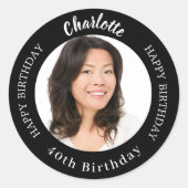 白黒カスタム写真女性の誕生日 ラウンドシール (正面)