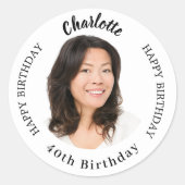 白黒カスタム写真女性の誕生日 ラウンドシール (正面)