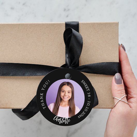 白黒カスタム写真感謝していユーSweet 16 フェイバータグ