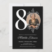 白黒カスタム写真第80誕生日 招待状 (正面)