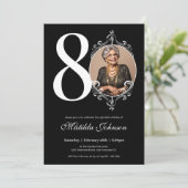 白黒カスタム写真第80誕生日 招待状 (スタンド正面)