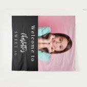 白黒カスタム写真Sweet 16パーティーへようこそ タペストリー (正面(横))