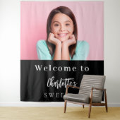 白黒カスタム写真Sweet 16パーティーへようこそ タペストリー (インサイチュ)